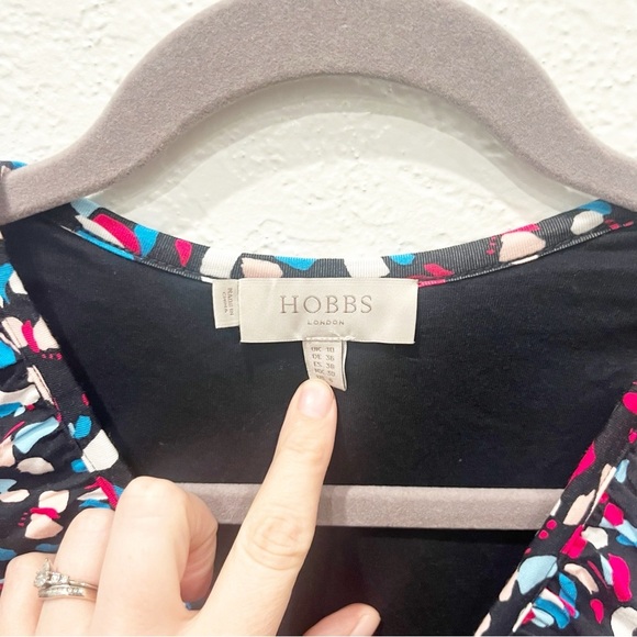 Hobbs Dress Women's 6 Anela Navy Multi Jersey Stretch Midi Classic Career - Picture 6 of 8